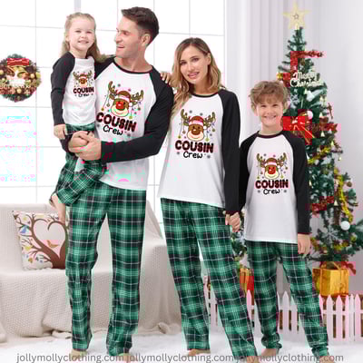 Christmas Green Plaid Cousin Crew Family Matching Pajamas Holiday Set