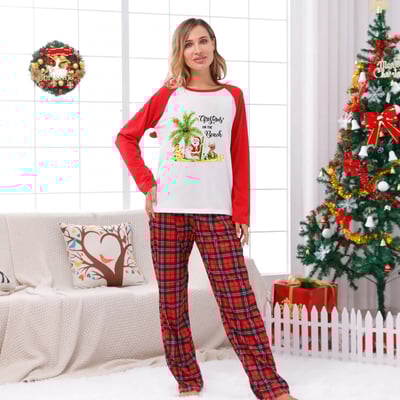Christmas on the Beach Matching Family Pajamas Red Plaid Holiday Sleepwear Set
