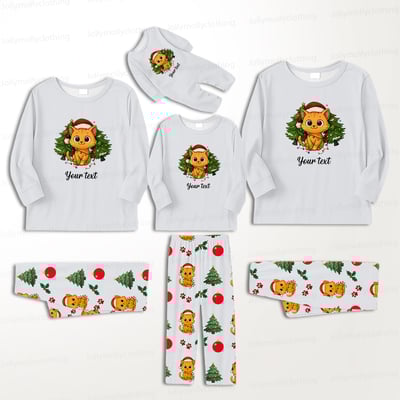Custom Christmas Cat Matching Family Pajama Set with Personalized Text and Festive Print Pants