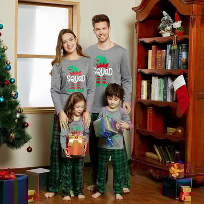 Elf Squad Family Matching Christmas Pajamas Green Plaid Set