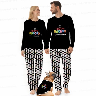 Custom Easter Family Pajamas with Dog Matching Outfit Personalized Name