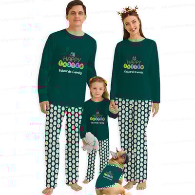 Matching Family and Pet Easter Pajamas Personalized Name Green Set