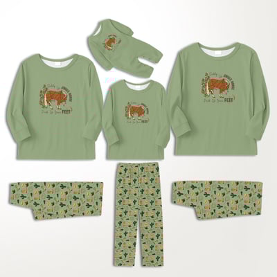 Giddy Up Jingle Horse Western Family Matching Pajamas Green