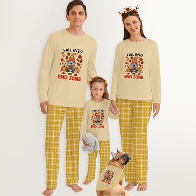 Fall Into The End Zone Football Thanksgiving Family Matching Pajamas