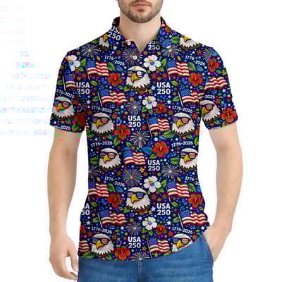 Men's USA 250th Patriotic Hawaiian Polo Shirt