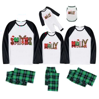 Custom Family Christmas Pajamas Green Plaid Matching Set with Personalized Names