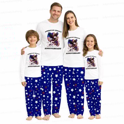 American Legacy 250th Anniversary Matching Family Pajamas Patriotic Stars White Top