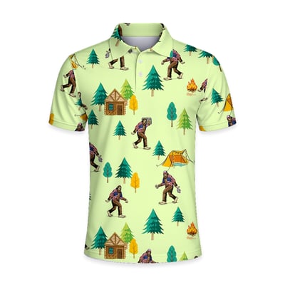 Men's Bigfoot Camping Hawaiian Polo Shirt Outdoor Summer Casual Top