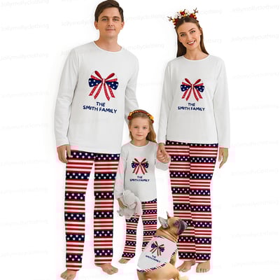 Personalized Patriotic Bow Matching Family Pajamas Custom Family Name Set