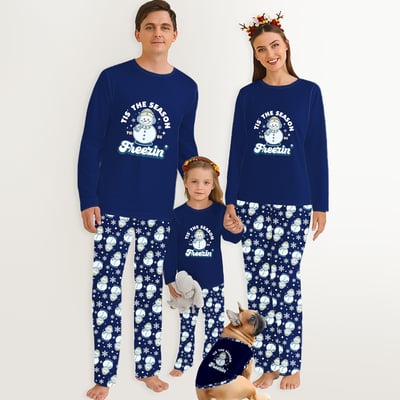 Tis The Season To Be Freezin Family Matching Christmas Pajamas Navy Blue Set