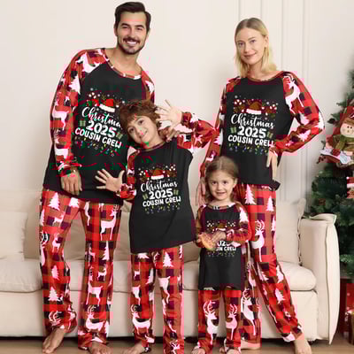 Cousin Crew Family Matching Christmas Pajamas 2025 Black Red