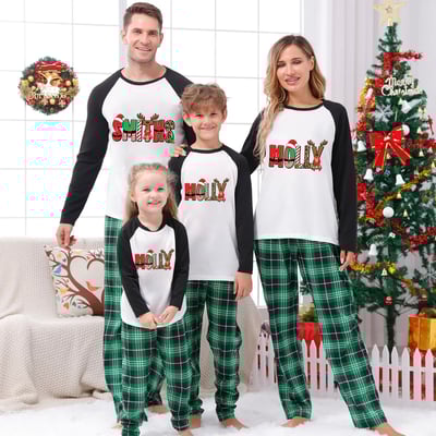 Custom Family Christmas Pajamas Green Plaid Matching Set with Personalized Names