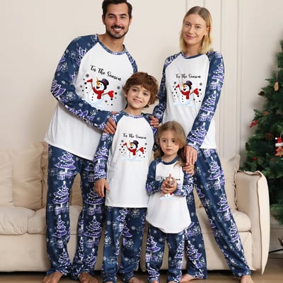 Family Matching Christmas Pajamas Tis The Season Snowman Navy