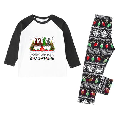 Black White Chillin With My Gnomies Christmas Family Pajamas Fair Isle Print