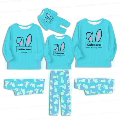 Custom Name Bunny Matching Family Pajama Set Long Sleeve Easter Sleepwear
