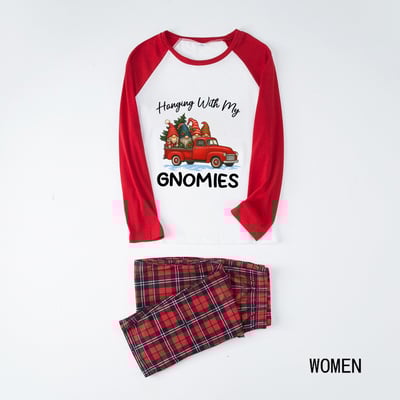 Christmas Red Truck Gnomes Matching Family Pajamas Plaid