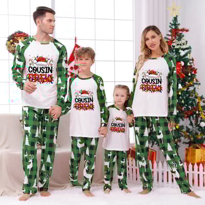 Green Reindeer Cousin Crew Christmas Family Matching Pajamas Set