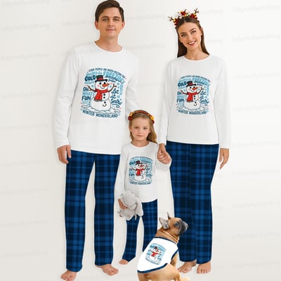 Winter Wonderland Snowman Blue Family Matching Pajamas with Pet Outfit