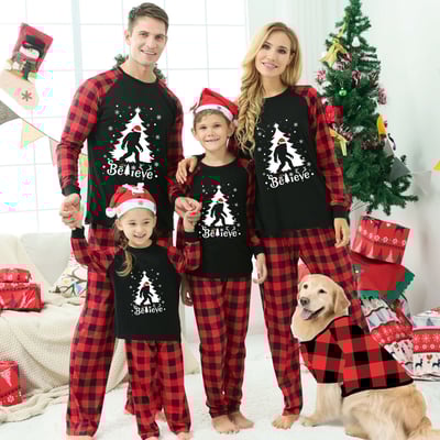 Bigfoot Believe Family Matching Christmas Pajamas Red Buffalo Plaid Set
