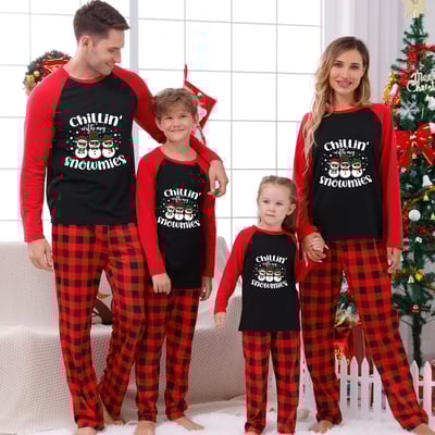 Snowmies Christmas Family Matching PJs Black Red Buffalo Plaid