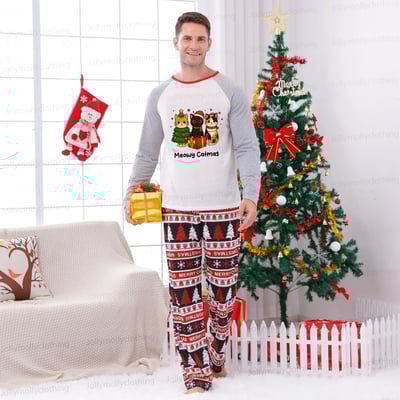 Meowy Catmas Family Pajamas with Cute Christmas Cats and Holiday Print Pants