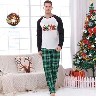 Custom Family Christmas Pajamas Green Plaid Matching Set with Personalized Names