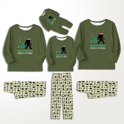 Squatching Through The Snow Bigfoot Family Matching Christmas Pajamas Set