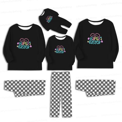 Easter Matching Family and Pet Pajamas Black Long Sleeve Sleepwear