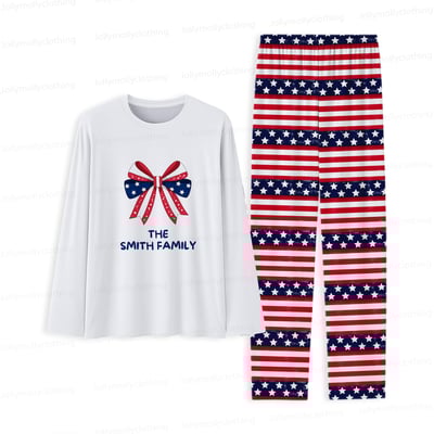 Personalized Patriotic Bow Matching Family Pajamas Custom Family Name Set