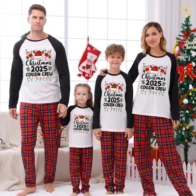 Cousin Crew 2025 Christmas Pajamas for Family Red Plaid Matching Outfits