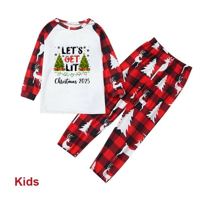 Let's Get Lit Christmas Red Buffalo Plaid Family Matching Pajamas