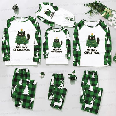 Green Family Christmas Pajama Set Meowy Christmas Cat