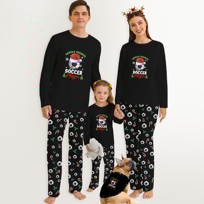 Soccer Christmas Family Pajamas Santa Hat Black Matching Set