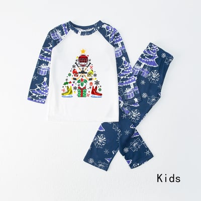 White Blue Hockey Gear Tree Christmas Family Matching Pajamas