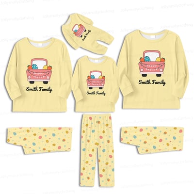 Custom Name Easter Truck Matching Family Pajamas Yellow Set