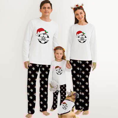 Custom Name Christmas Soccer Ball Family Matching Pajamas