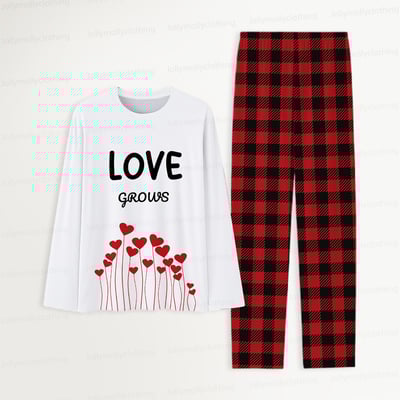 Love Grows Matching Family and Couples Pajama Set Long Sleeve Heart Print Sleepwear