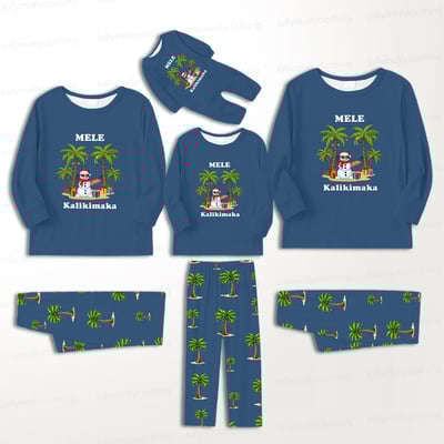 Mele Kalikimaka Navy Palm Tree Matching Family Christmas Pajama Set with Pet Shirt