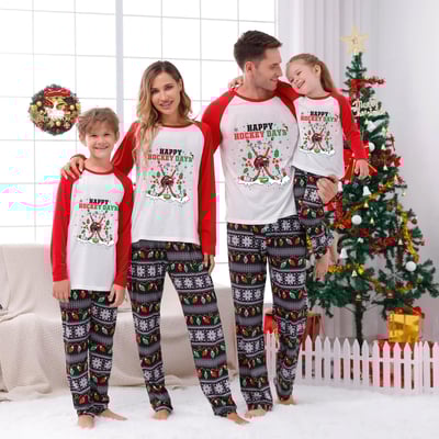 Happy Hockey Days Christmas Family Pajamas Festive Print