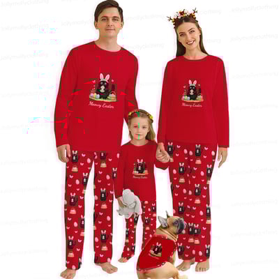 Meowy Easter Matching Family Pajamas Red Long Sleeve Set