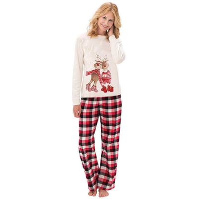 Reindeer Christmas Family Matching Pajamas Plaid Set