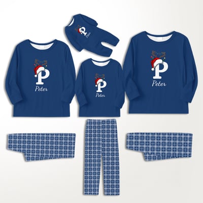 Personalized Christmas Monogram Blue Family Matching Pajamas