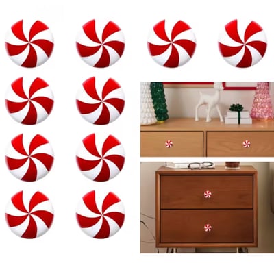 Festive Peppermint Candy Cabinet Knobs 10pcs 