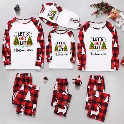 Let's Get Lit Christmas Red Buffalo Plaid Family Matching Pajamas