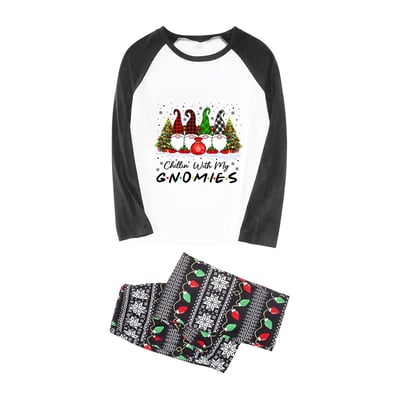 Black White Chillin With My Gnomies Christmas Family Pajamas Fair Isle Print
