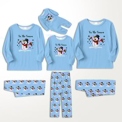 Tis The Season Blue Snowman Family Matching Christmas Pajamas