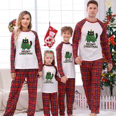 Meowy Christmas Cat Matching Family Pajamas for Families and Pets