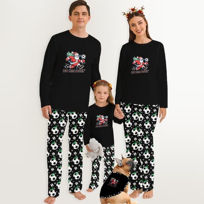 Santa Soccer Family Christmas Pajamas Out Here Scorin Black Matching Set