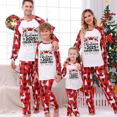 Family Matching Christmas Pajamas 2025 Red Plaid Reindeer Cousin Crew Set