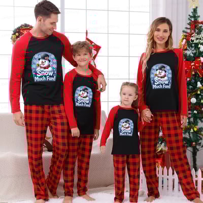 Red Buffalo Plaid Snowman Matching Christmas PJs for the Whole Family